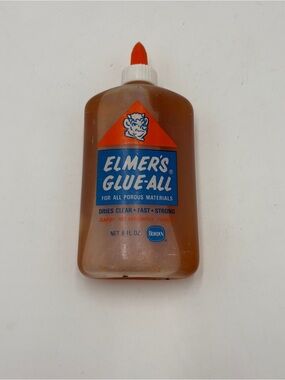 Vintage 70s Elmer’s Glue All Borden 8 Fl Oz Made in USA Prop Decor Orange Bottle